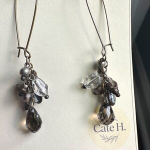 Smoky Crystal Drop Earrings – Long Wire Hooks, Vintage-Inspired Cluster